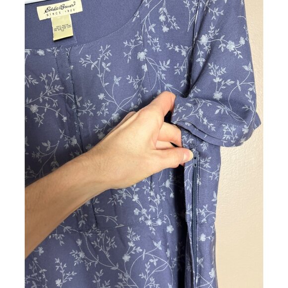 Eddie Bauer Dress Blue Vtg Maxi Rayon Cottage Modest Grunge Teacher Women 12 - Picture 5 of 9